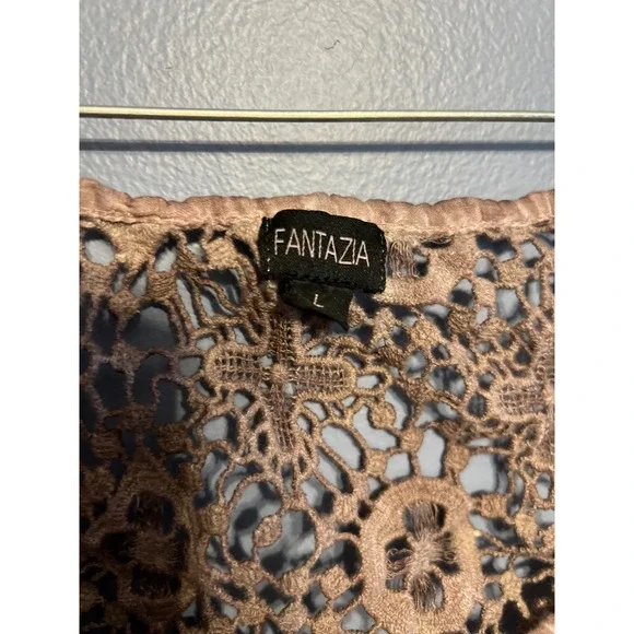 Fantazia Light Brown Asymmetrical Tank Top Crochet Boho Whimsical Festival SZ LG - Picture 5 of 8